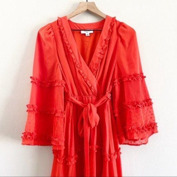 Boho style Angel Sleeve Tiered Ruffle Dress by Designer Alexis. Size XS - Picture 6 of 12